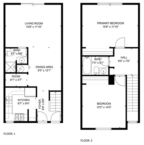 Floor plan for 2 beds, 2 baths, 1144 sqft